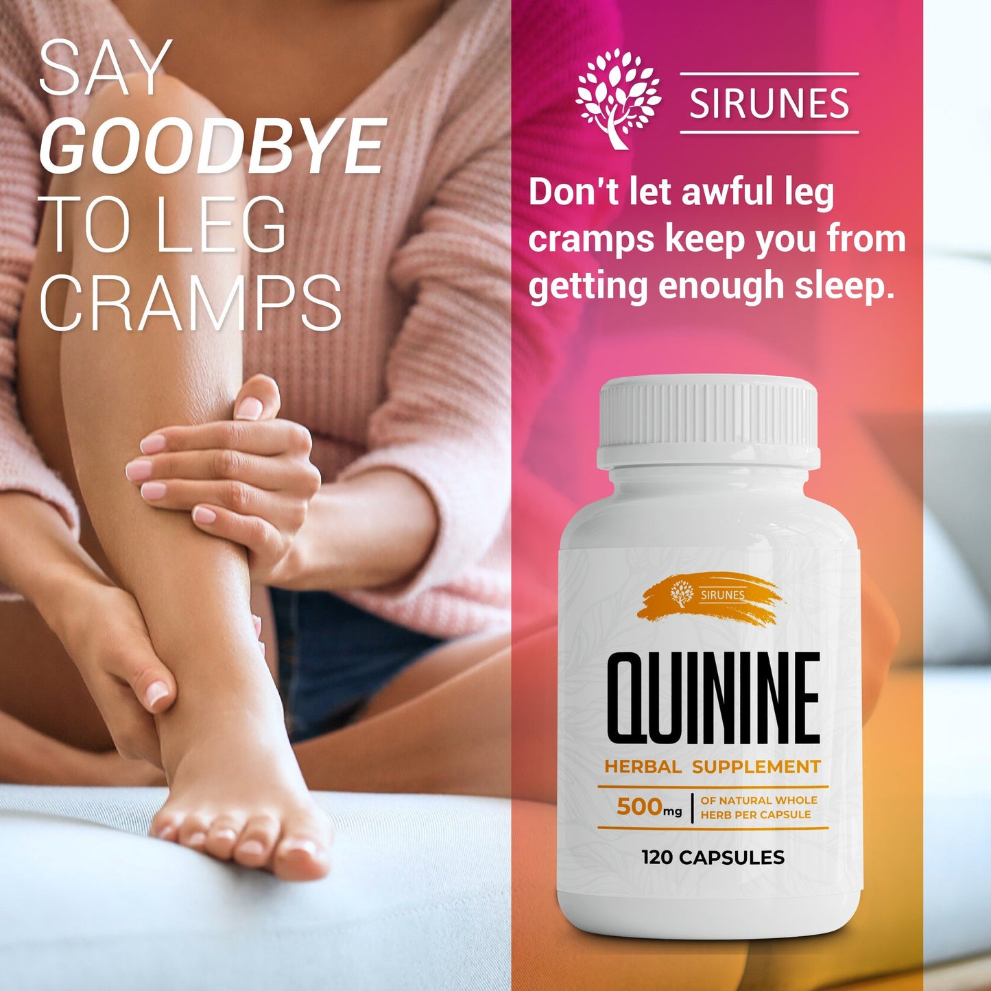Quinine Capsules 120 Caps - Cinchona Officinalis Bark Herbal Supplement for Leg Cramping Relief, Cramp Defense and Overall Digestive Health