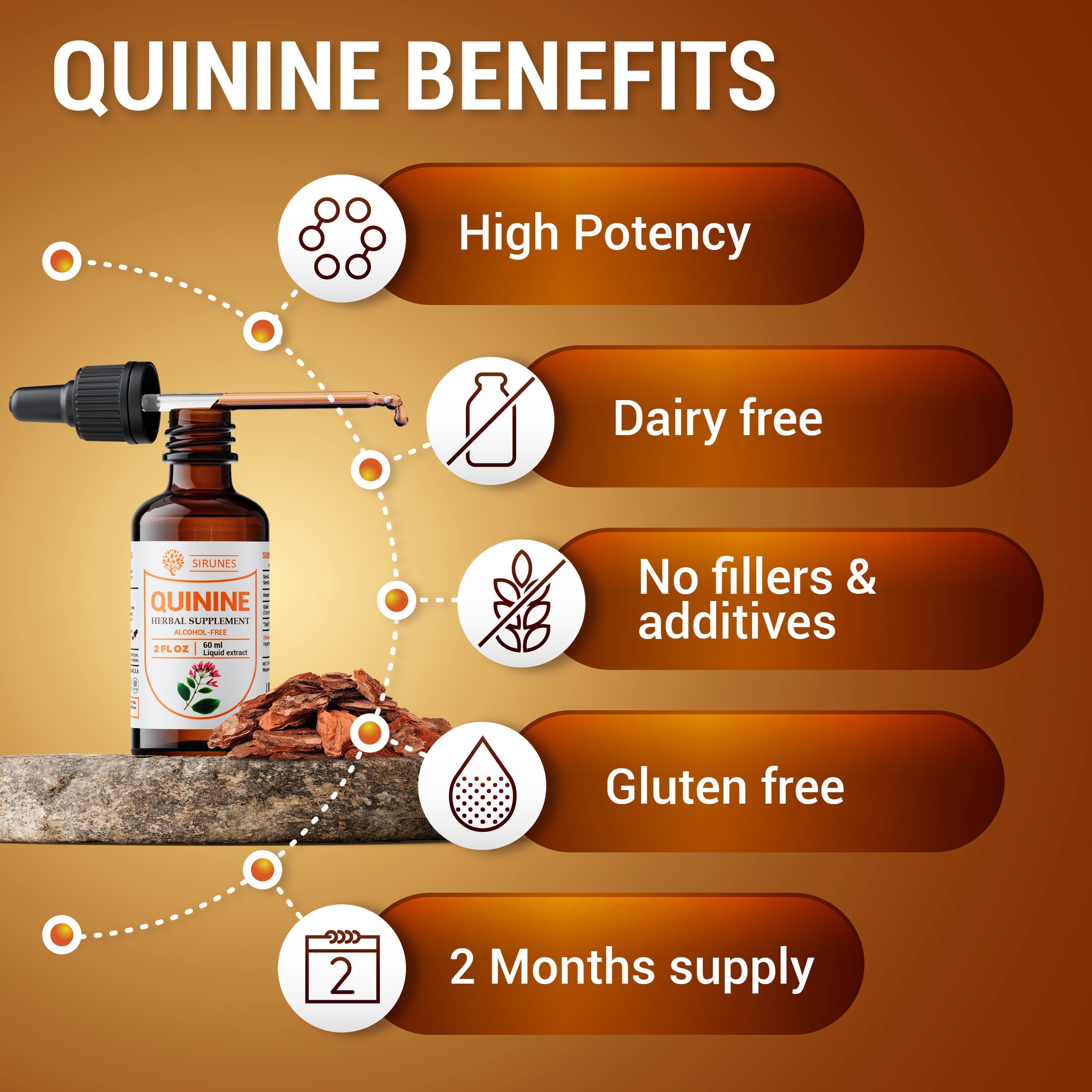 Quinine 2oz Tincture Extract Quinine Dried Bark Herbal Supplement Quinine Immune System Support Cinchona Bark Liquid Drops