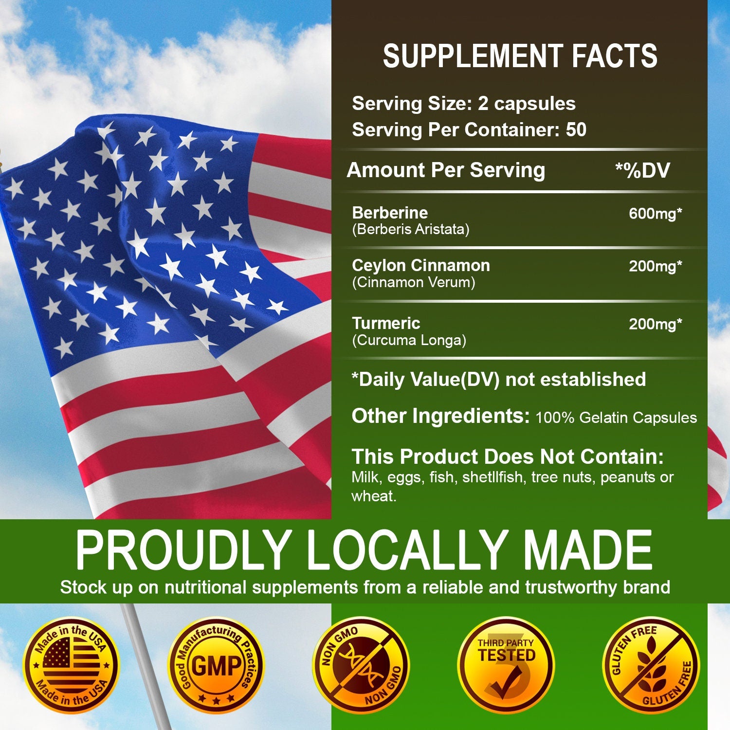 Berberine 100 Capsules Ceylon Cinnamon & Turmeric