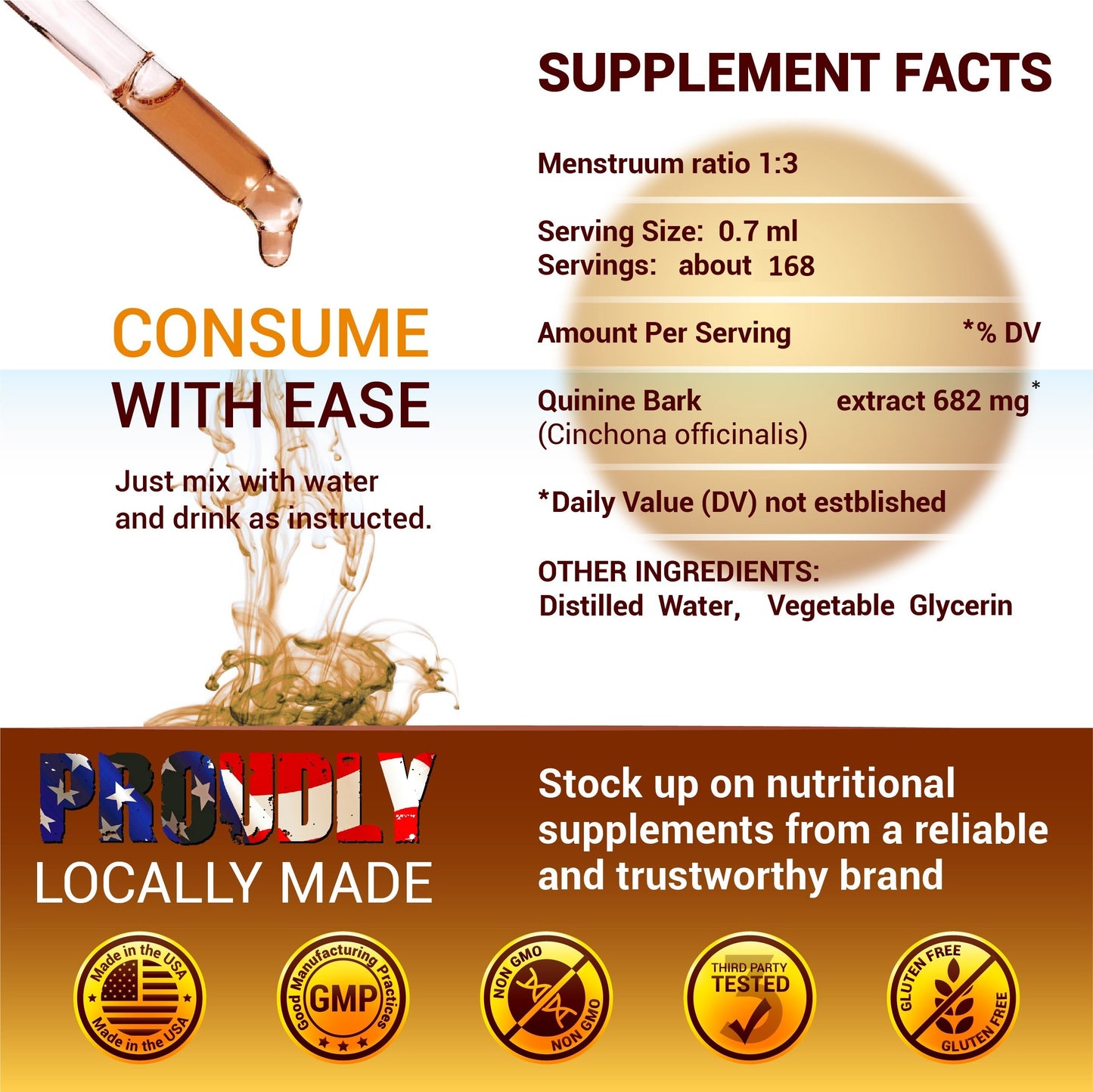 Quinine Liquid Extract 4oz - Cinchona Officinalis Bark Herbal Supplement for Leg Cramping Relief, Cramp Defense, Boosting Immune System