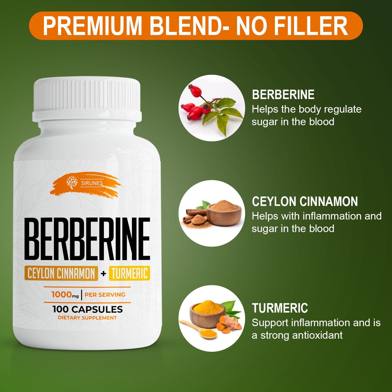 Berberine 100 Capsules Ceylon Cinnamon & Turmeric