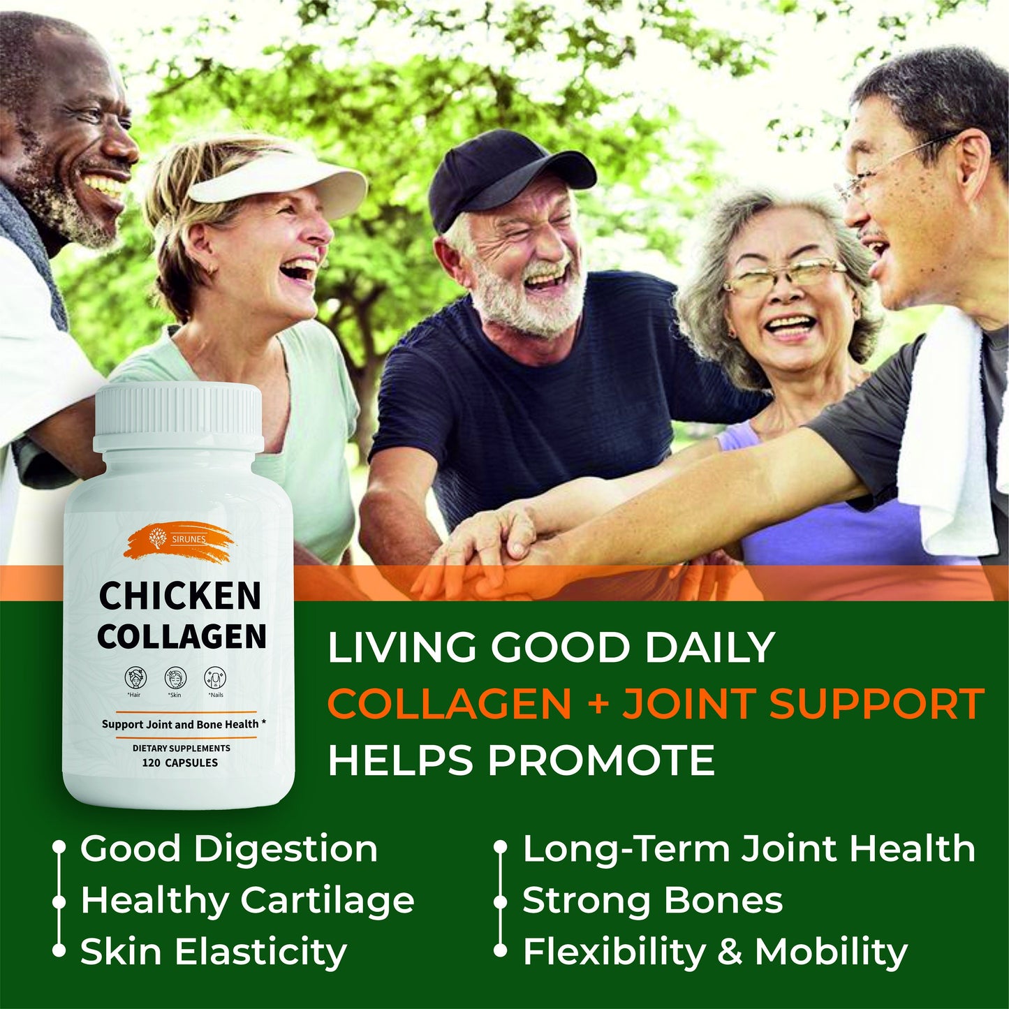 Chicken Collagen Capsules - Type II Collagen Nutritional Supplement for Joint, Skin & Bone Support - 120 Capsules