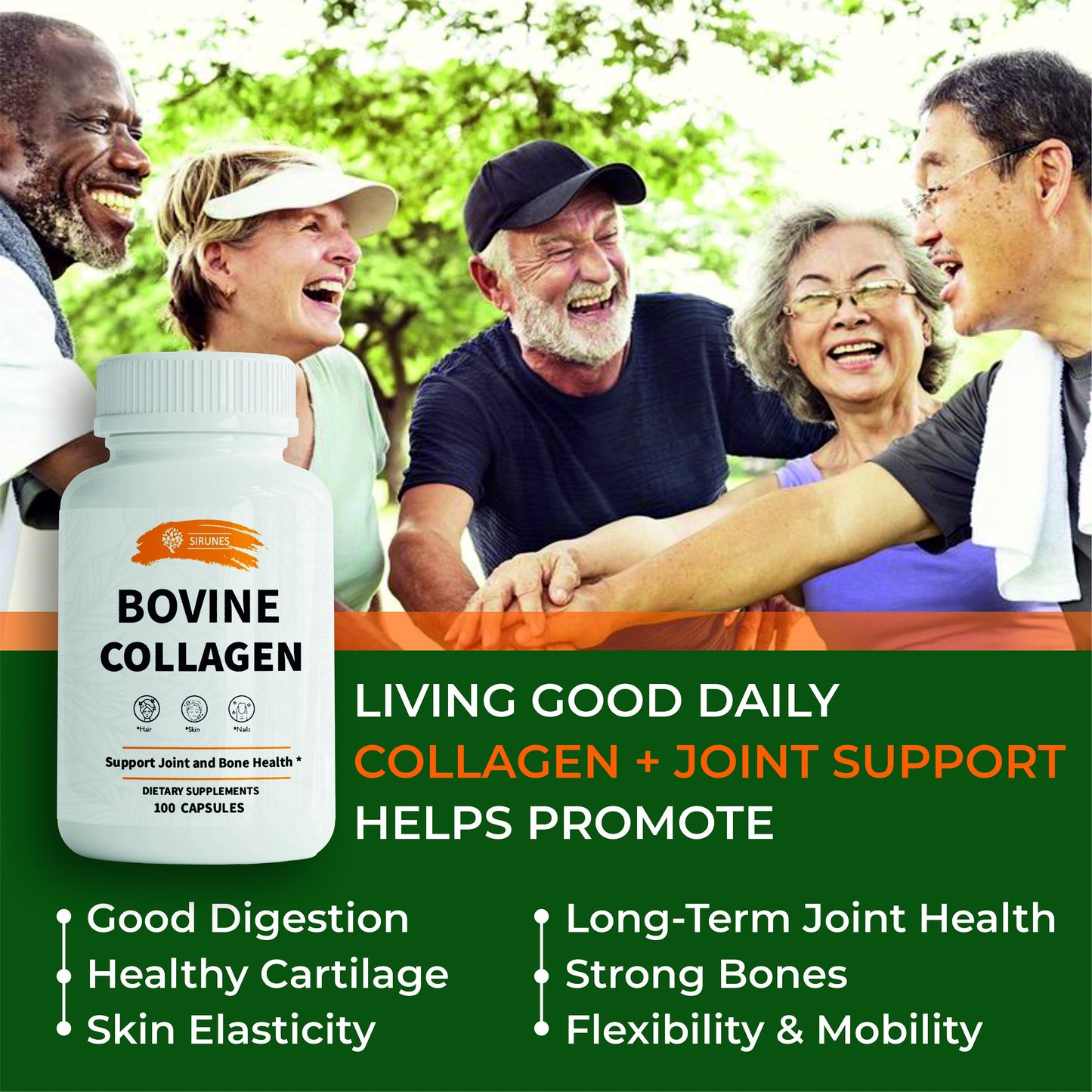 Bovine Collagen Supplements Hydrolyzed Grass Fed Bovine Collagen Peptides Dietary Supplement for Joint, Nerve & Bone Support 100 Capsules