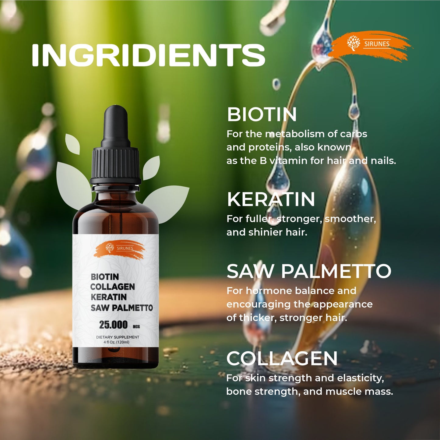 Liquid Collagen Formula Hair Skin Nails Supplement 4 Fl oz