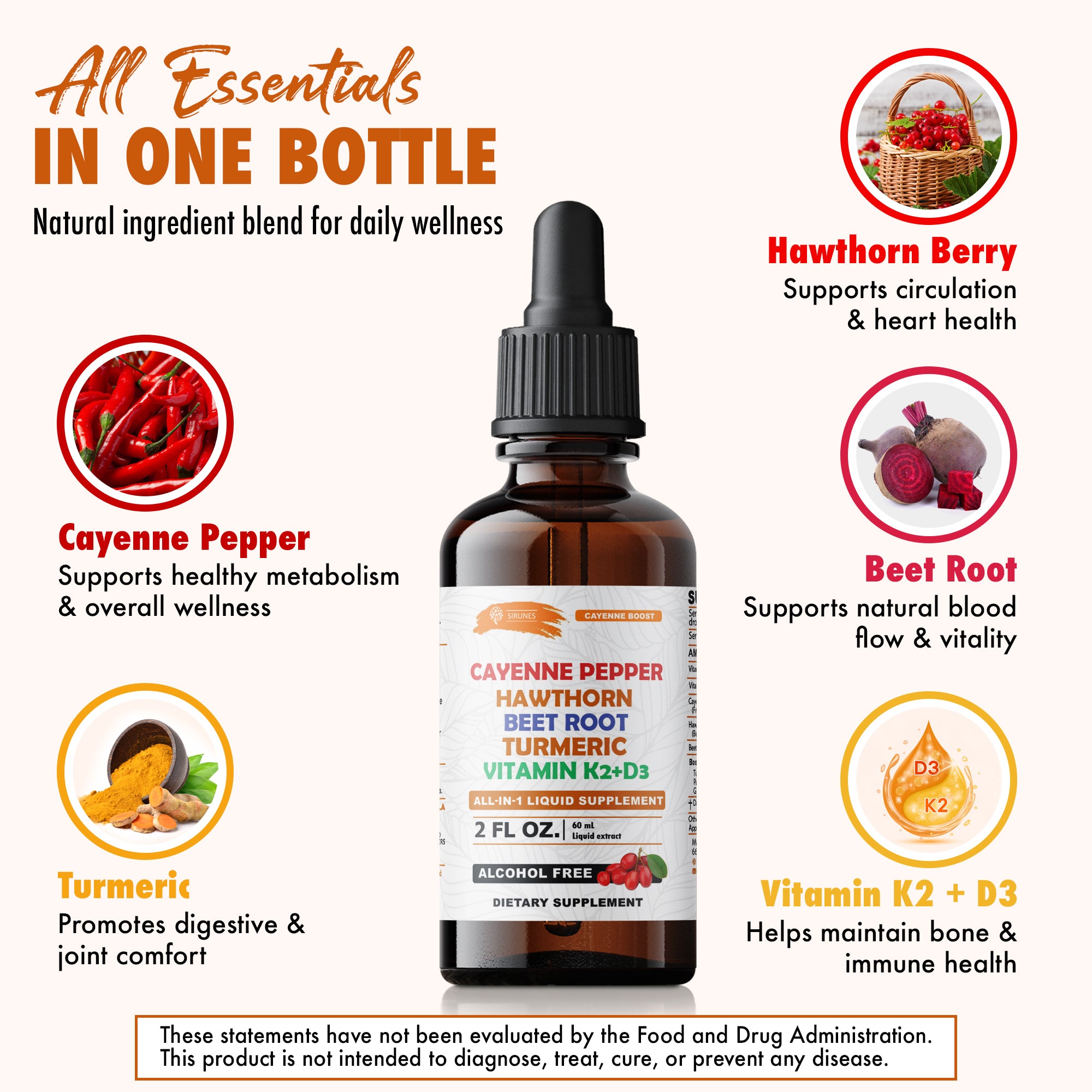 Cayenne Pepper Drops with Hawthorn Beet Root Turmeric Vitamin K2+D3