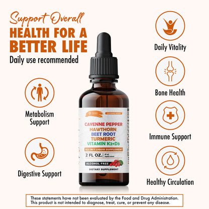 Cayenne Pepper Drops with Hawthorn Beet Root Turmeric Vitamin K2+D3
