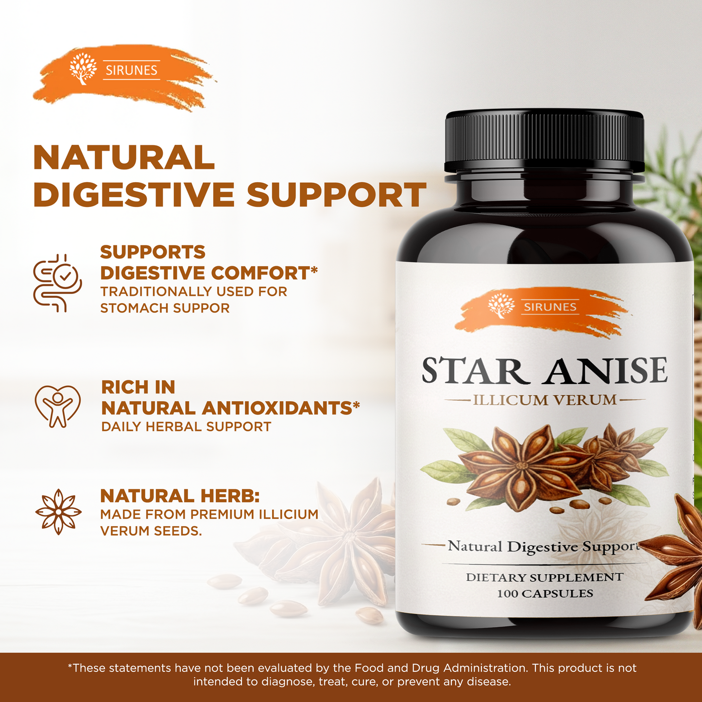 Star Anise Capsules (Illicium Verum) – 800 mg per Serving, 400 mg per Capsule