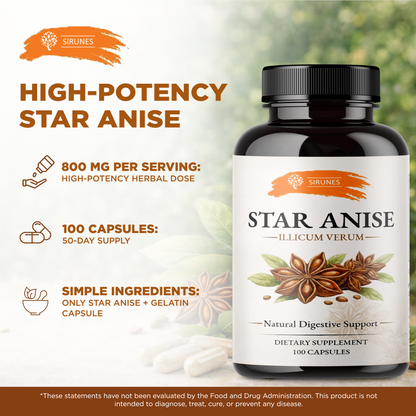 Star Anise Capsules (Illicium Verum) – 800 mg per Serving, 400 mg per Capsule