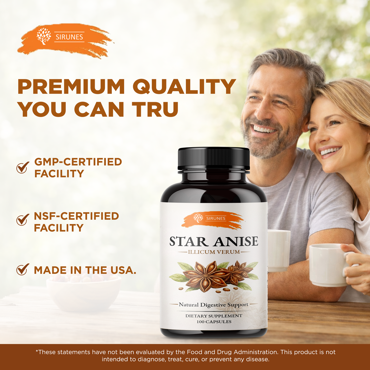 Star Anise Capsules (Illicium Verum) – 800 mg per Serving, 400 mg per Capsule