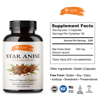 Star Anise Capsules (Illicium Verum) – 800 mg per Serving, 400 mg per Capsule