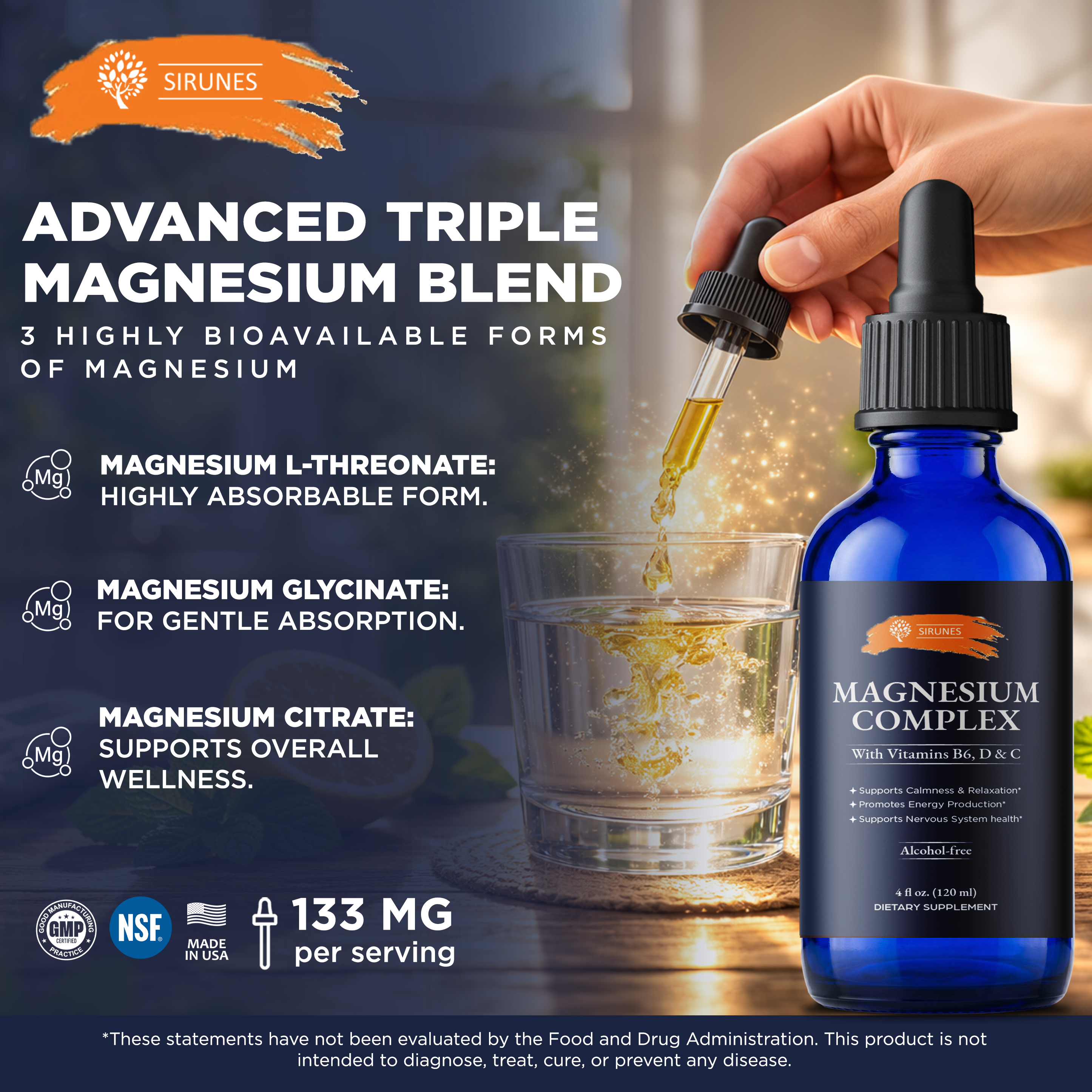 Magnesium Complex Liquid Drops – Magnesium Supplement with Vitamins B6, D3 & C – Calm & Relaxation Support, Energy Production