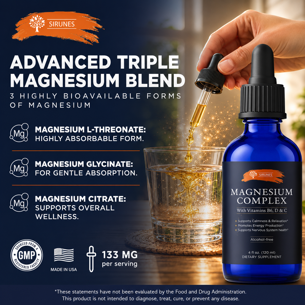 Magnesium Complex Liquid Drops – Magnesium Supplement with Vitamins B6, D3 & C – Calm & Relaxation Support, Energy Production