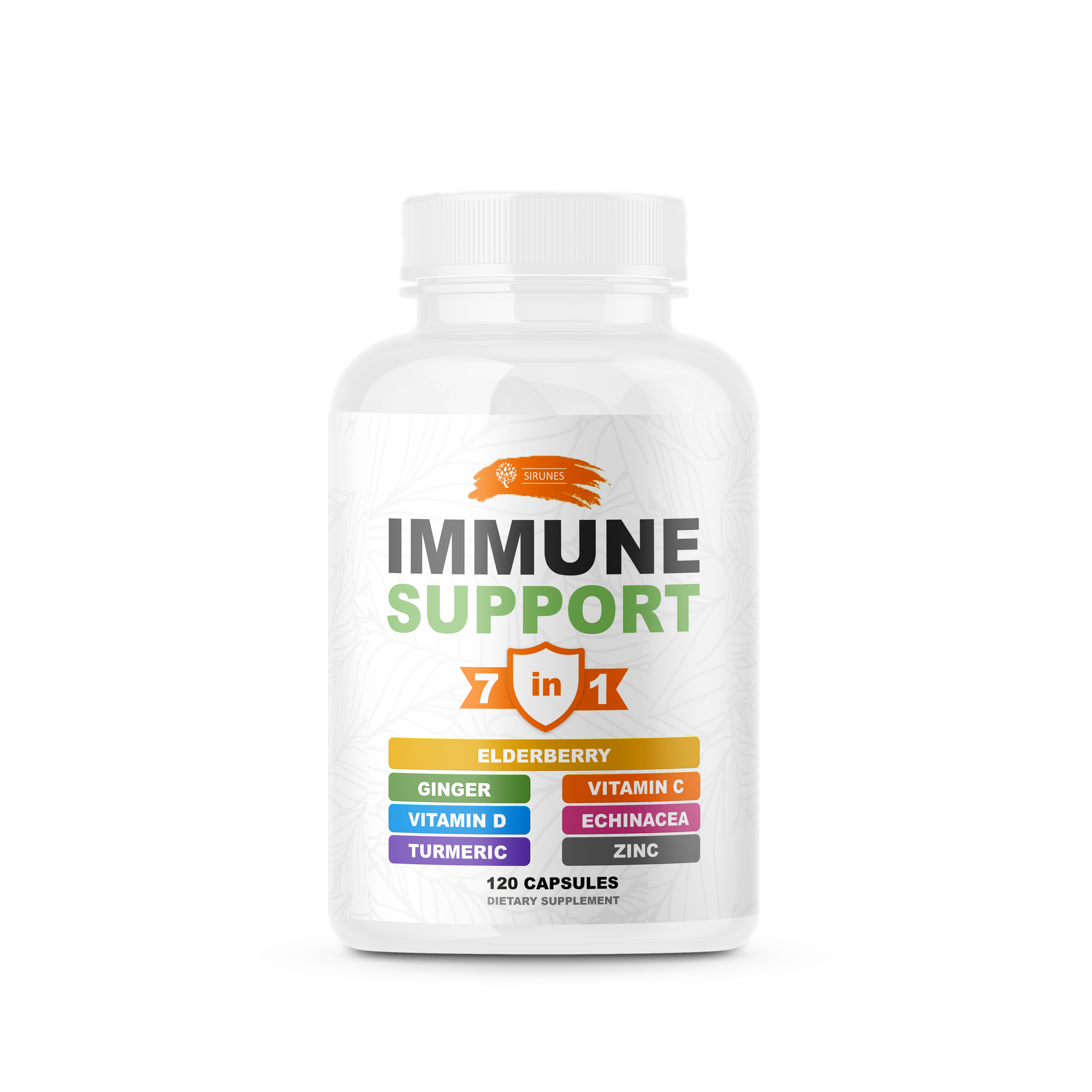 7-in-1 Immune Support Immunity Defense Multivitamin Supplement with Vitamin C and D3-Elderberry-Zinc-Echinacea-Ginger-Turmeric 120 capsules
