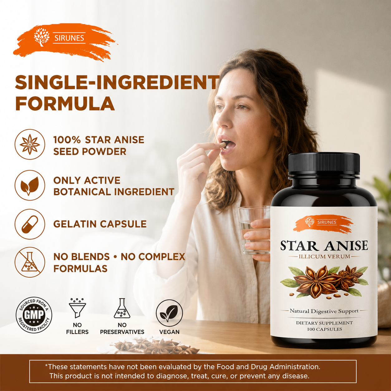 Star Anise Capsules (Illicium Verum) – 800 mg per Serving, 400 mg per Capsule