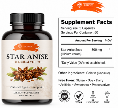 Star Anise Capsules (Illicium Verum) – 800 mg per Serving, 400 mg per Capsule
