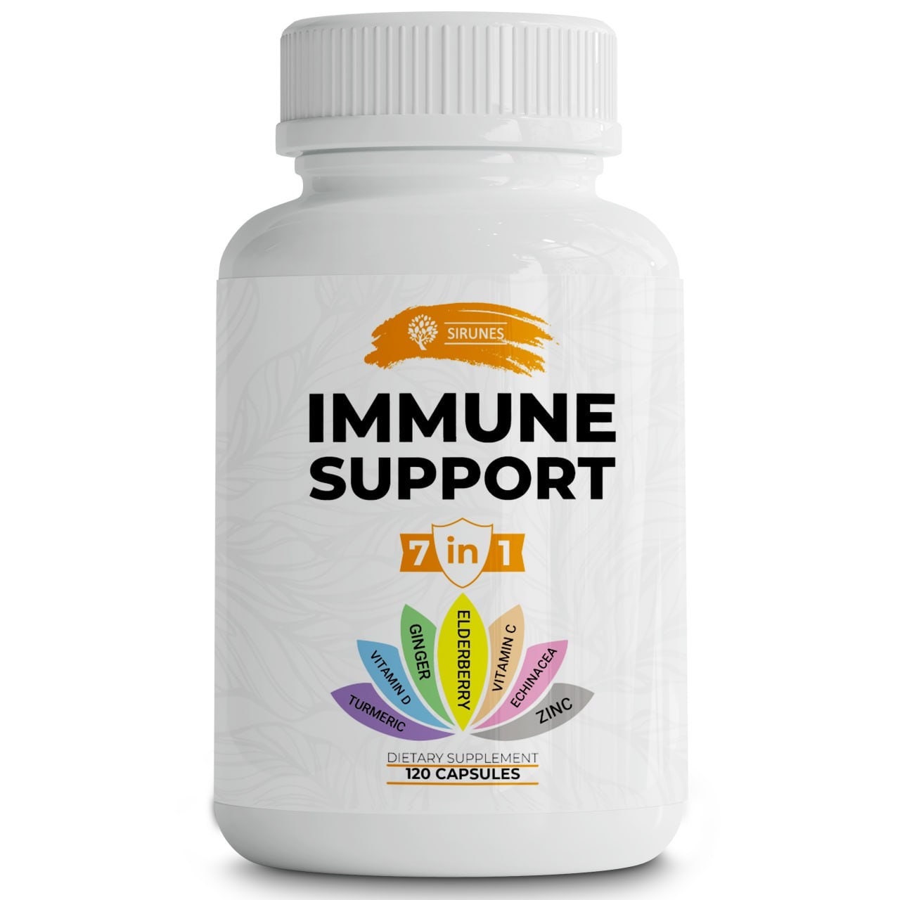 7-in-1 Immune Support Immunity Defense Multivitamin Supplement with Vitamin C and D3-Elderberry-Zinc-Echinacea-Ginger-Turmeric 120 capsules
