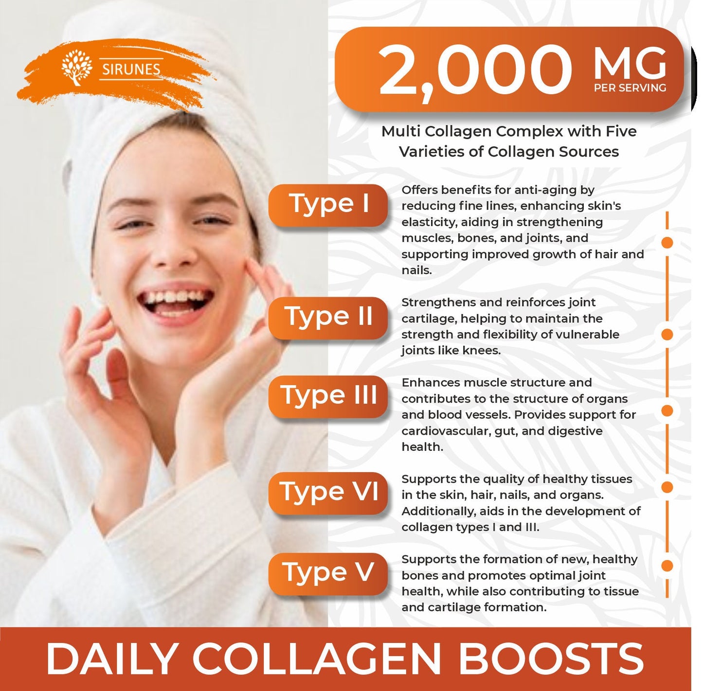 Multi Collagen Peptides Type I, II, III, V, X Hydrolyzed Collagen with Vitamin C - Supports Healthy Hair, Skin, Nails, & Joints 120Caps
