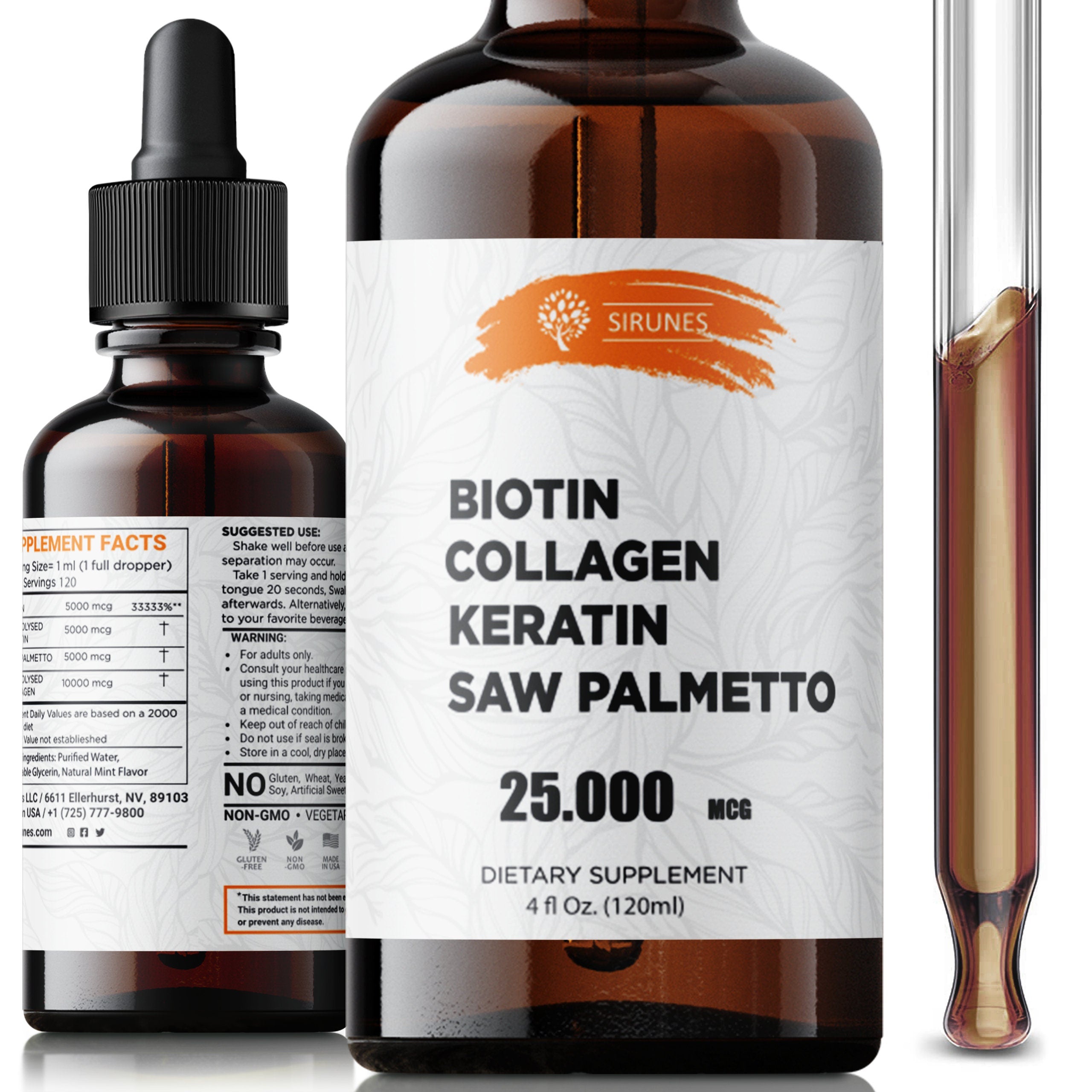 Liquid Collagen Formula Hair Skin Nails Supplement with 10000mcg Collagen 5000 mcg Biotin 5000 mcg Keratin 5000 mcg Saw Palmetto2fl oz