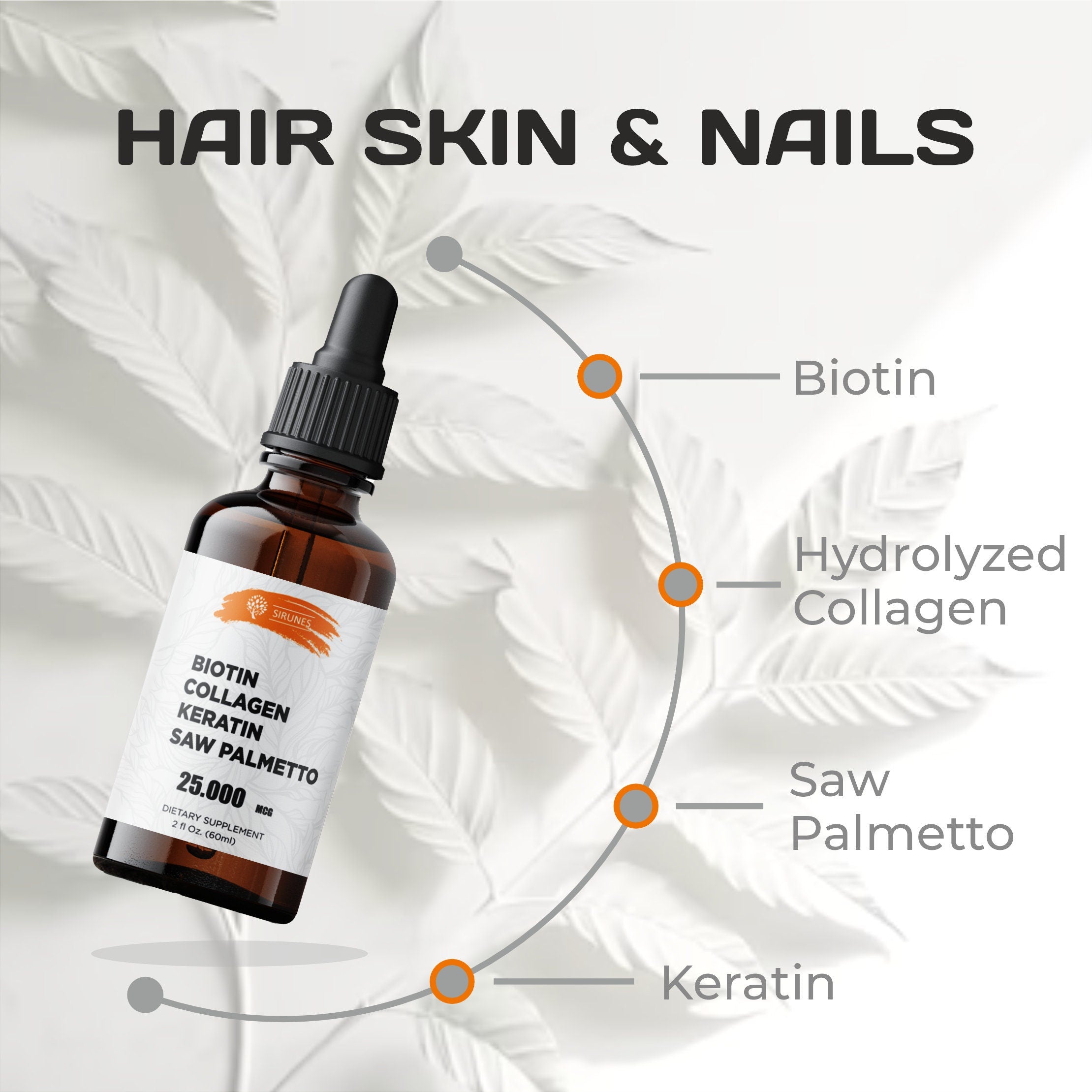 Liquid Collagen Supplements Hair Skin Nails Supplement with 10000mcg Collagen 5000 mcg Biotin 5000 mcg Keratin 5000 mcg Saw Palmetto 2fl oz